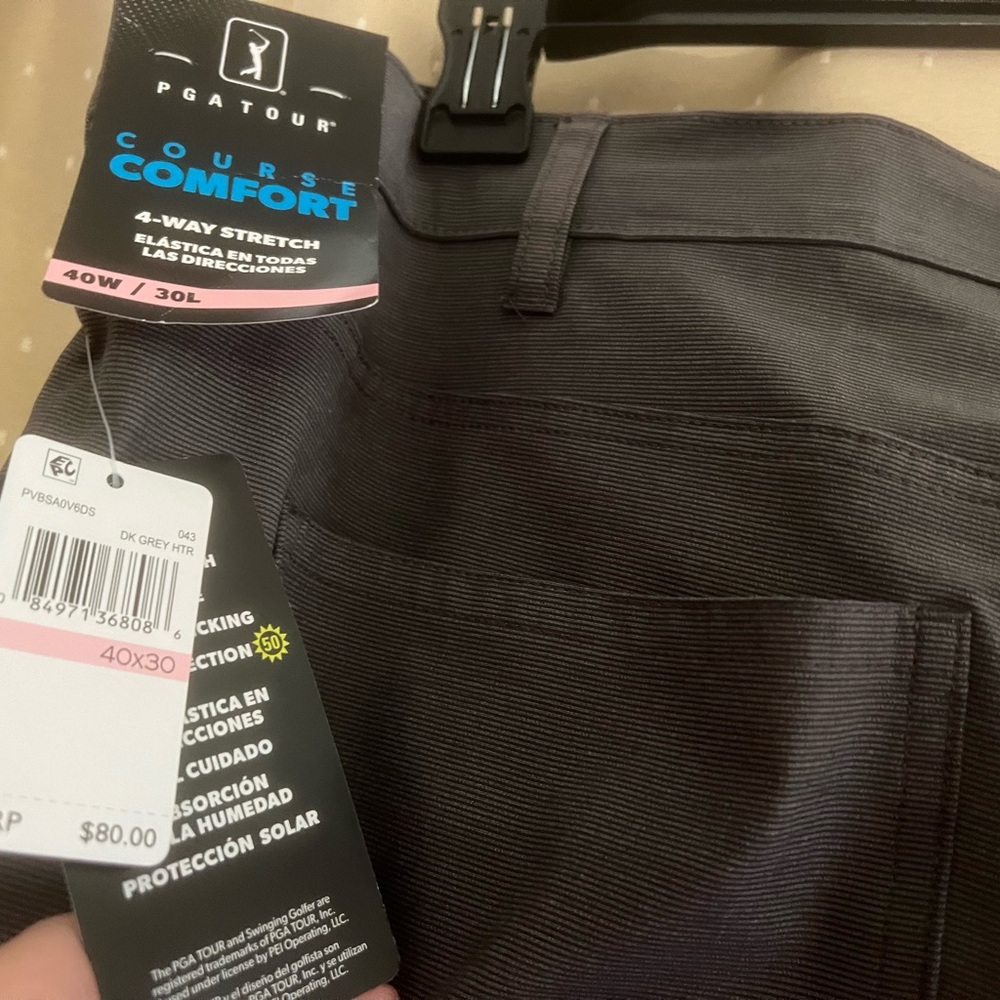 NWT- Mens PGA Tour Course Comfort gray golf pants